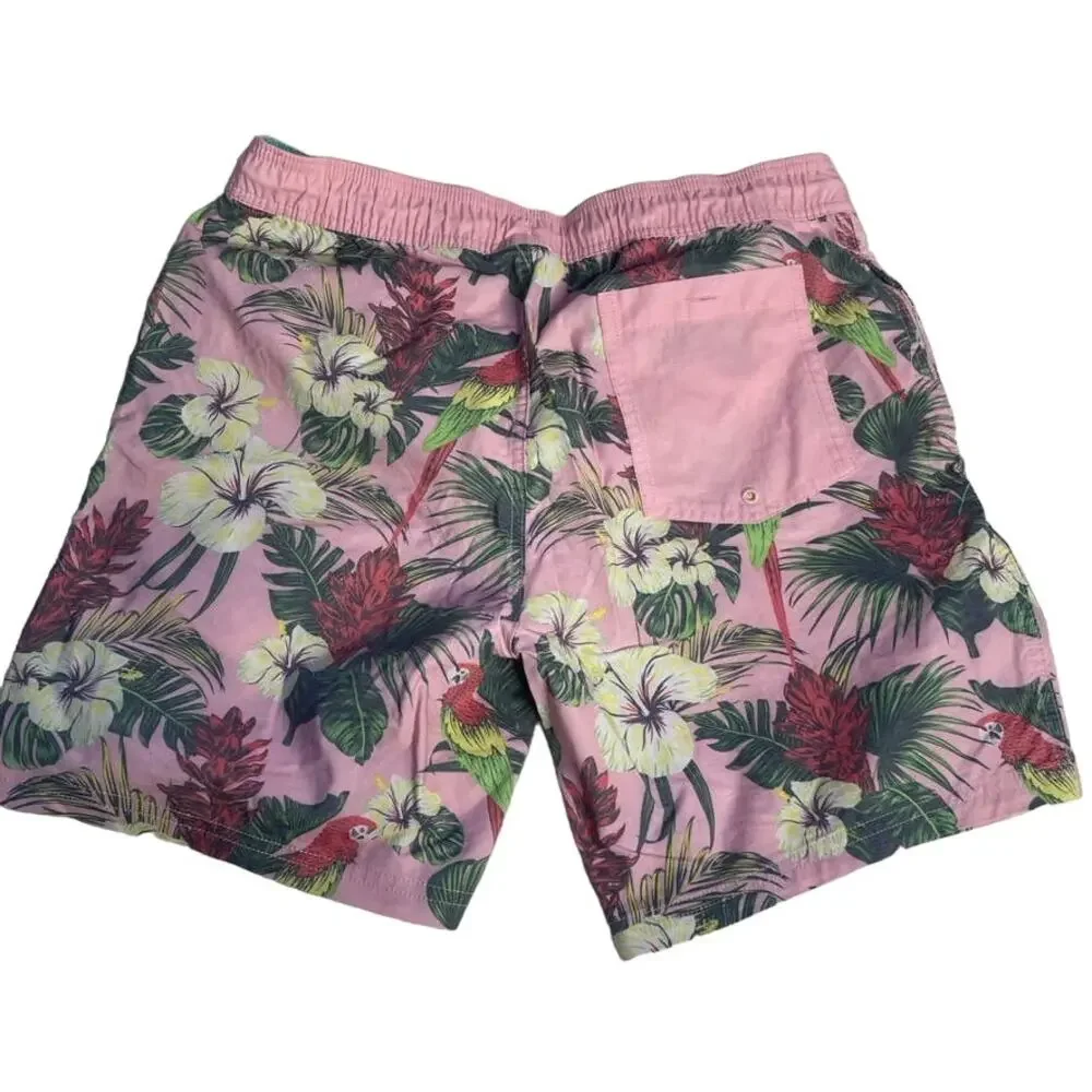 Goodfellow‎ & Co Mens Pink Tropical Parrot Floral Swim Trunks Shorts Size M